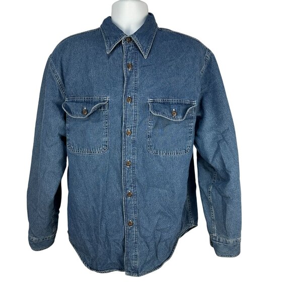 Covington Mens Medium Denim Button Up Shirt Fleece Lined Long Sleeve Made In UAE - Picture 1 of 5